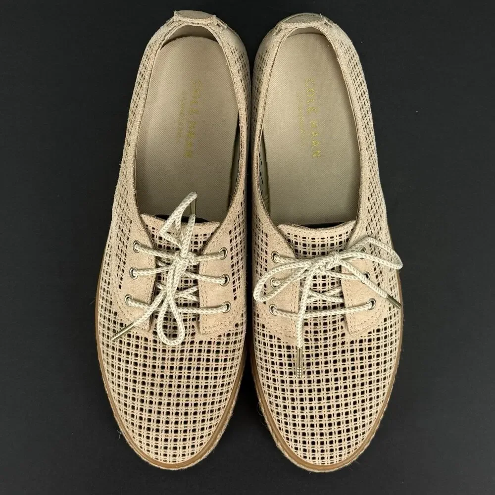 Cole Haan Cloudfeel Espadrille Lace Up Shoes Women’s 10B Pink Beige Suede New